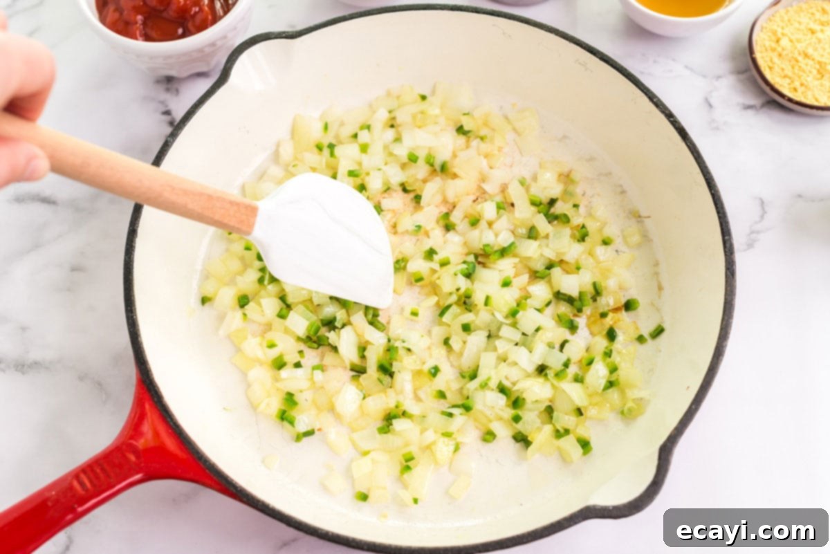 Grandma's Classic Baked Beans 4 skillet with onion and jalepeno