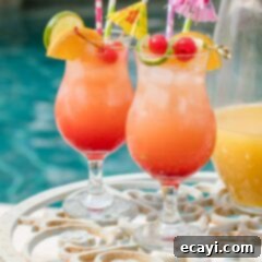 Punch of Paradise 12 two glasses of rum punch poolside with a pitcher
