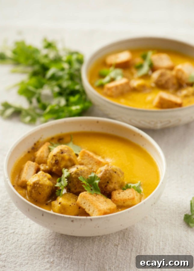 Hearty Curried Squash Soup with Lamb Meatballs 3 Curried Squash Soup with Lamb Meatballs // FoodNouveau.com