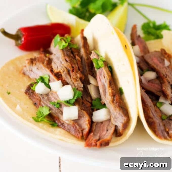 Fiesta Chicken Fajita Salad 2 Carne Asada steak in a corn tortilla with cilantro and onion