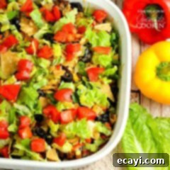 Fiesta Taco Bake 6 An overhead of taco casserole in a large baking dish.