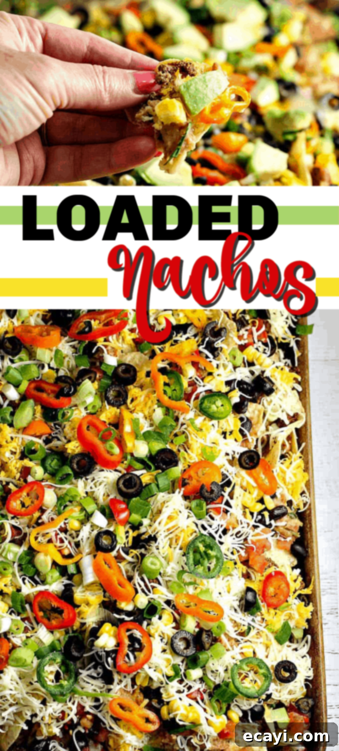 Loaded Nachos are a popular game day recipe packed with healthy ingredients and cheesy goodness! Load up a plate with your favorite fresh nacho ingredients! loaded nachos