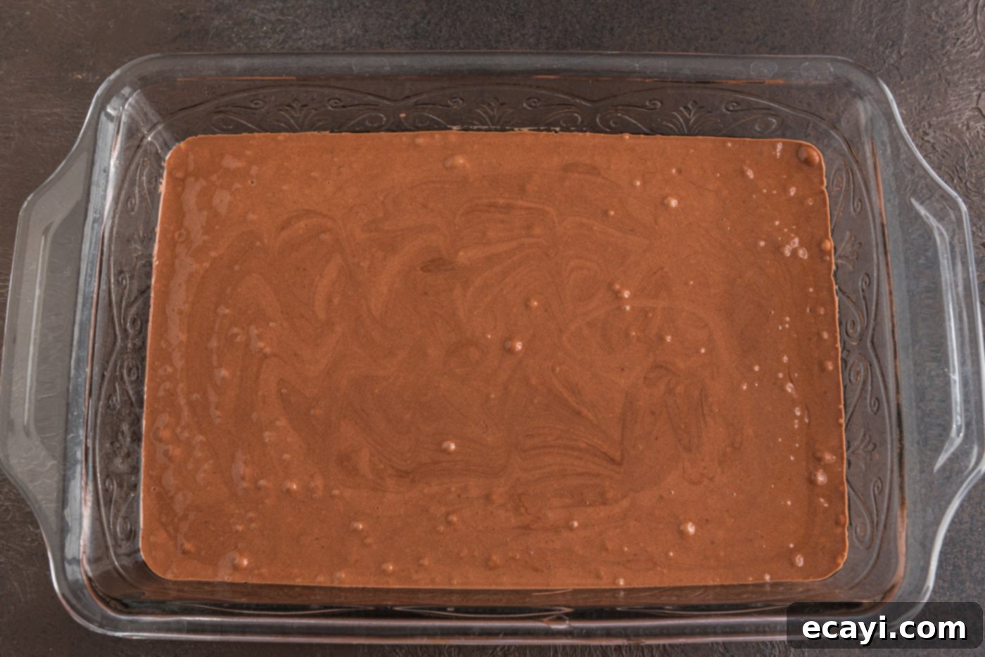 Chocolate Pumpkin Enchantment 6 prepared devils food cake mix in a baking dish