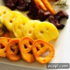 Haunted Harvest Roasts 6 A close up photo of roasted Halloween vegetables laying on a platter.