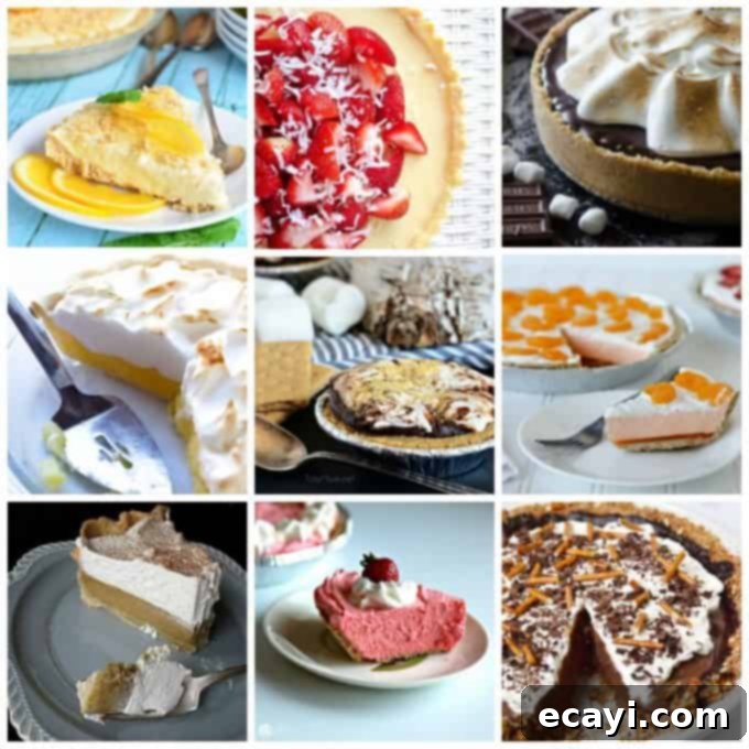 Unlock Pie Perfection: 40+ Recipes, Flaky Crust Secrets, Aromatic Spice Blends & Homemade Goodness 8 An assortment of luxurious cream pies, featuring various toppings like meringue, whipped cream, and chocolate shavings, showcasing decadent dessert options.