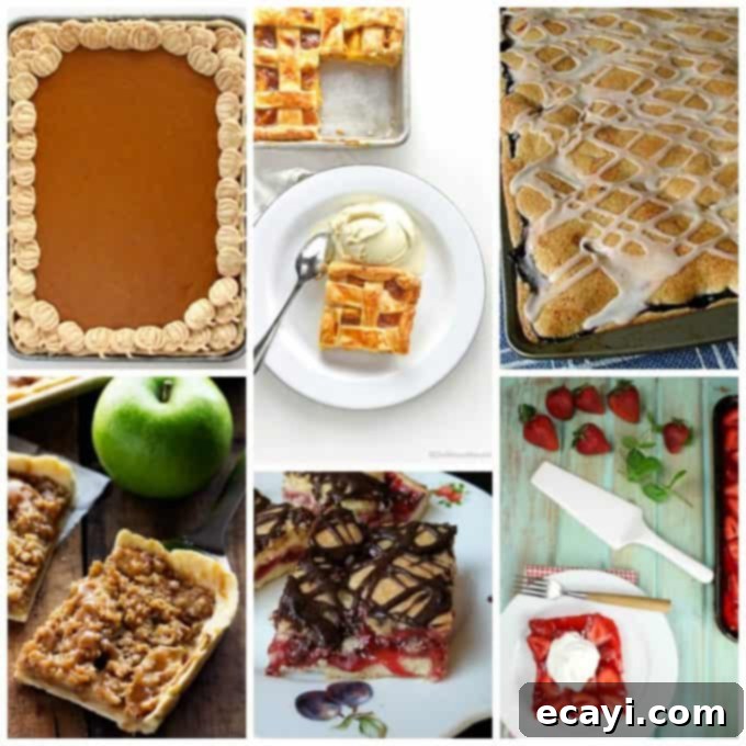 Unlock Pie Perfection: 40+ Recipes, Flaky Crust Secrets, Aromatic Spice Blends & Homemade Goodness 10 A visual guide to various slab pies, showing their rectangular shape, generous portions, and different fruit fillings, perfect for serving large groups.