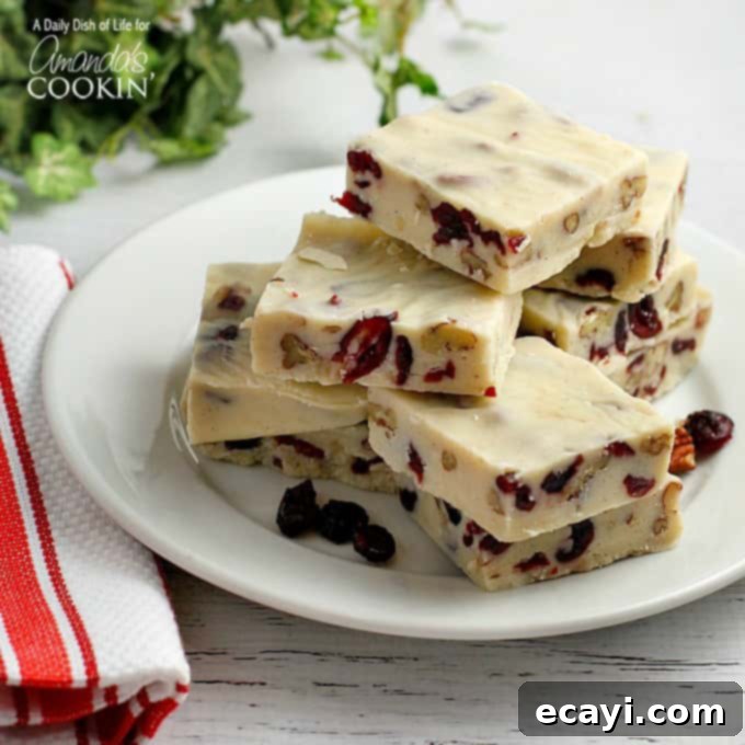 Blissful White Chocolate Cranberry Fudge 5 A collage of festive images featuring the White Chocolate Cranberry Fudge, perfect for Christmas celebrations.