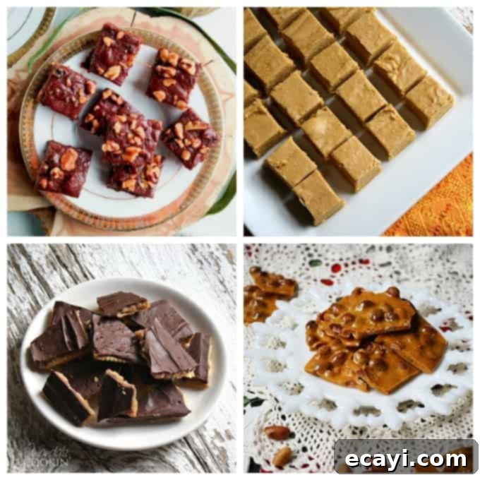 Blissful White Chocolate Cranberry Fudge 6 Collage of various fudge recipes and candy treats, perfect for holiday gifting.