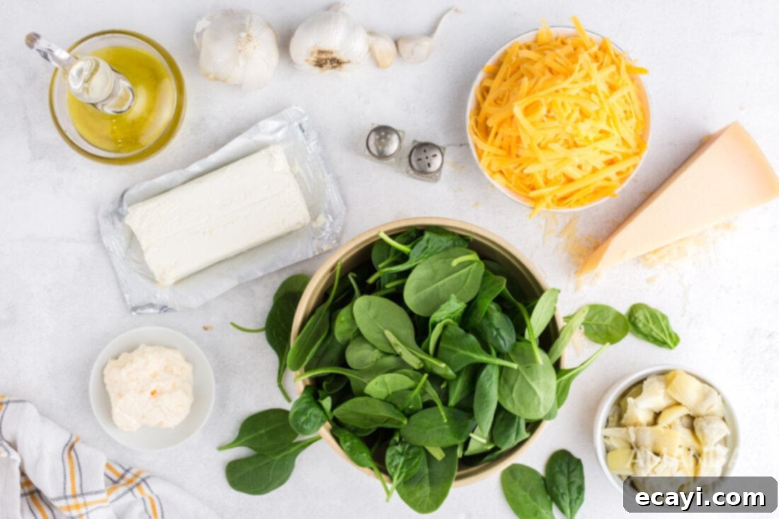 Piping Hot Cheesy Spinach Delight 4 ingredients for hot spinach dip
