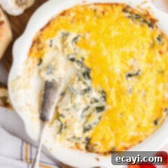 Piping Hot Cheesy Spinach Delight 10 spinach dip in a dish