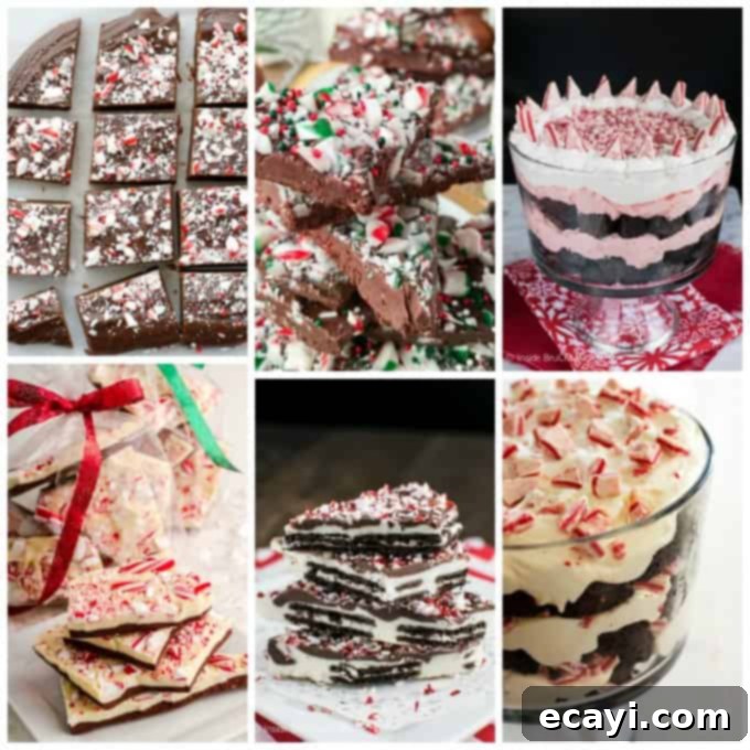 30+ Festive Peppermint and Candy Cane Treats 5 An assortment of peppermint and candy cane fudge, bark, and trifles.