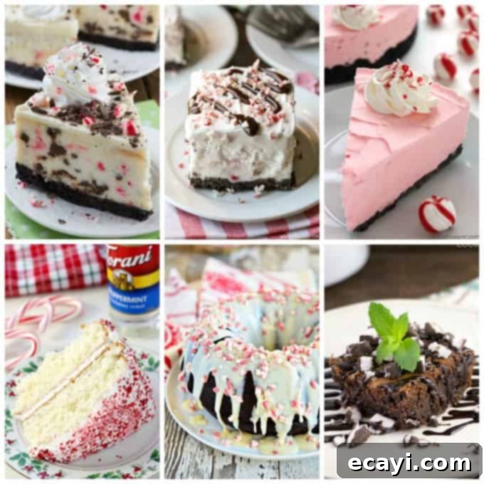 30+ Festive Peppermint and Candy Cane Treats 6 Selection of peppermint and candy cane cakes, cheesecakes, and brownies.