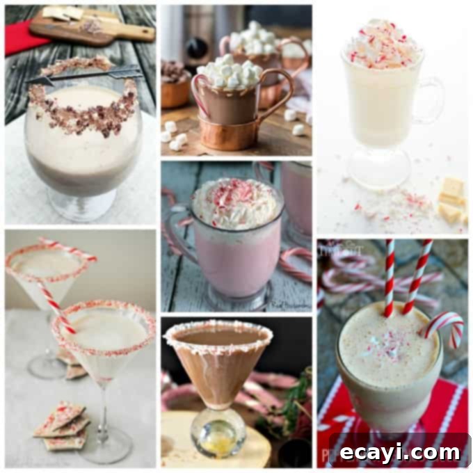 30+ Festive Peppermint and Candy Cane Treats 8 Various peppermint and candy cane drinks, including hot chocolate and martinis.
