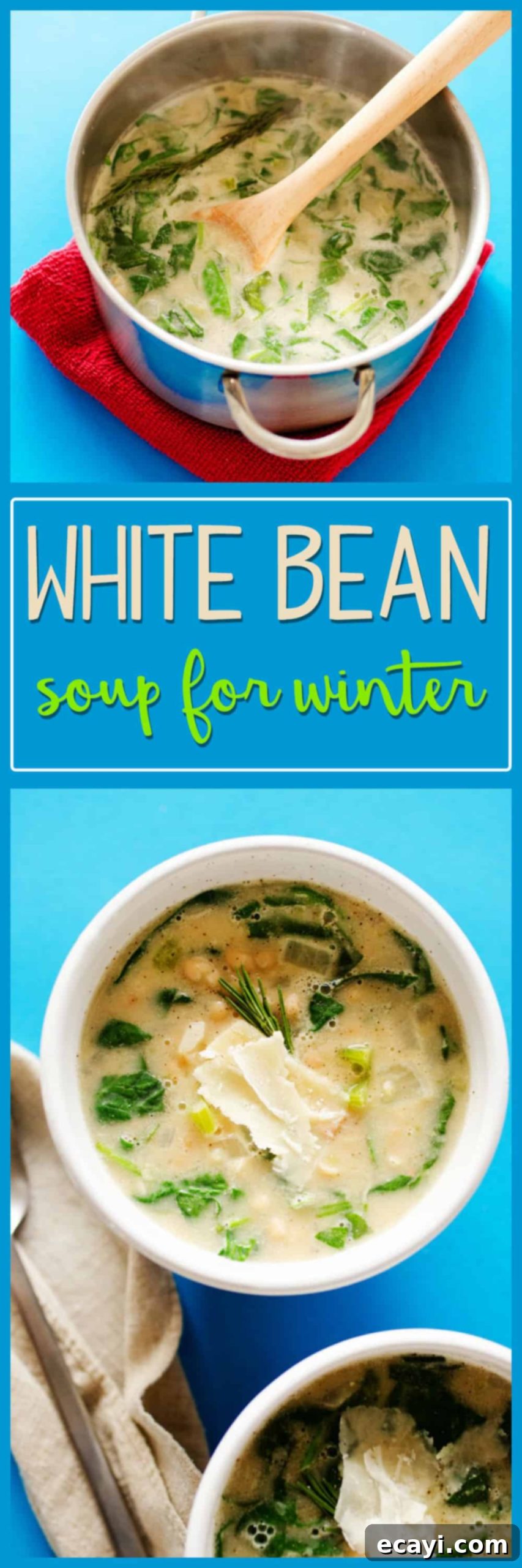Effortless White Bean Soup 5 Photos of white bean soup in a bowl.