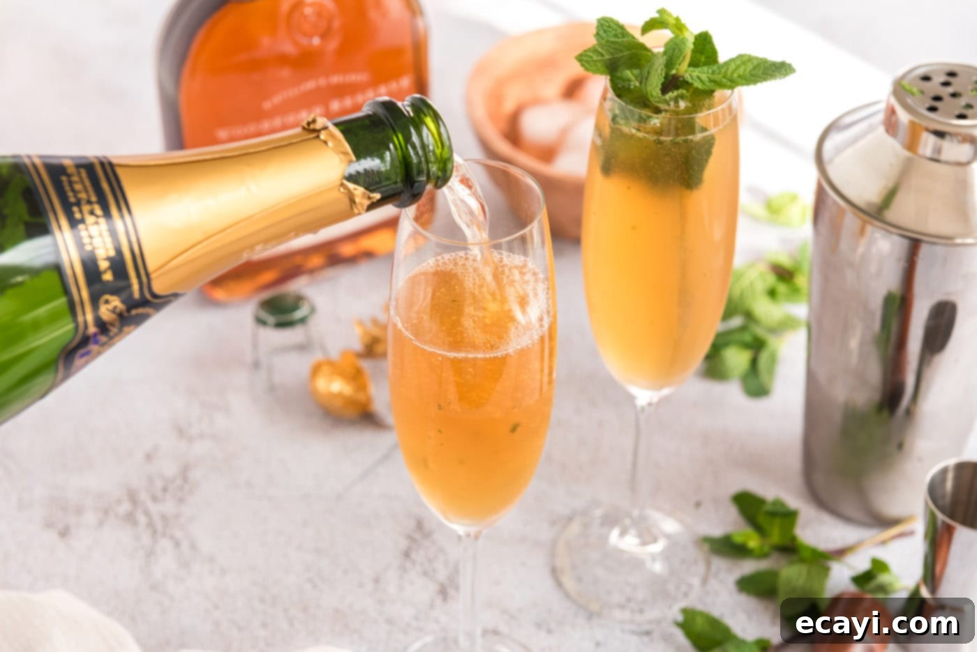 Minty Sparkle 9 topping fizzy julep with champagne