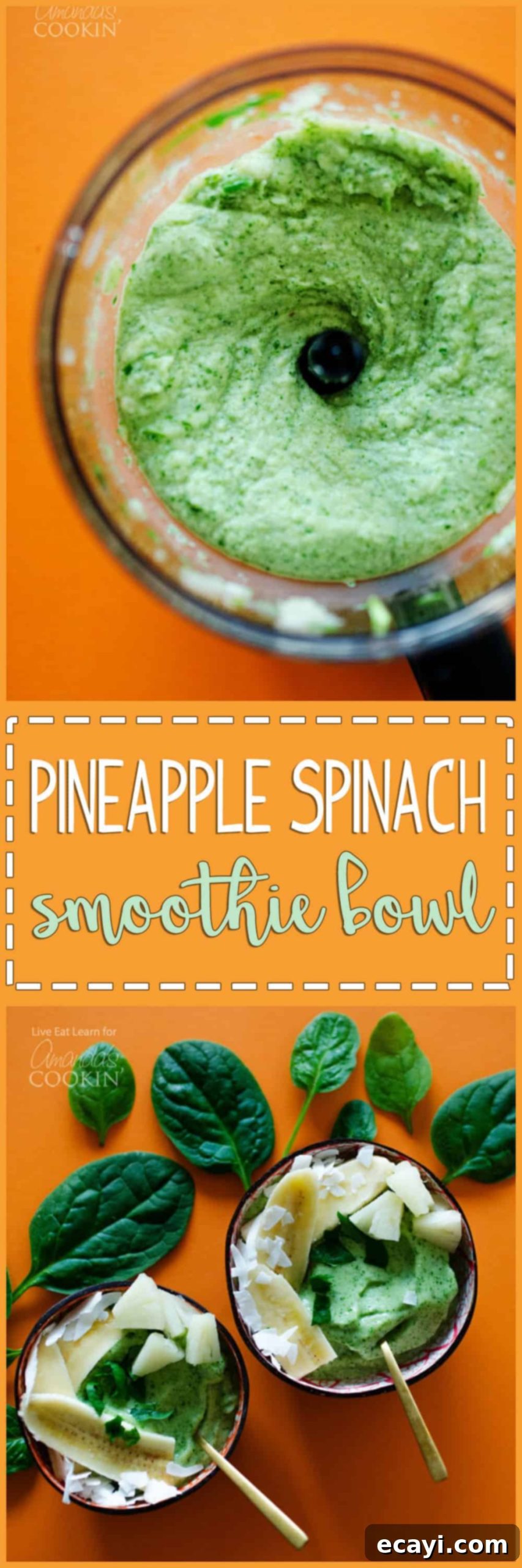 Vibrant Pineapple Power Bowl 6 A photo of pineapple spinach smoothie bowls.