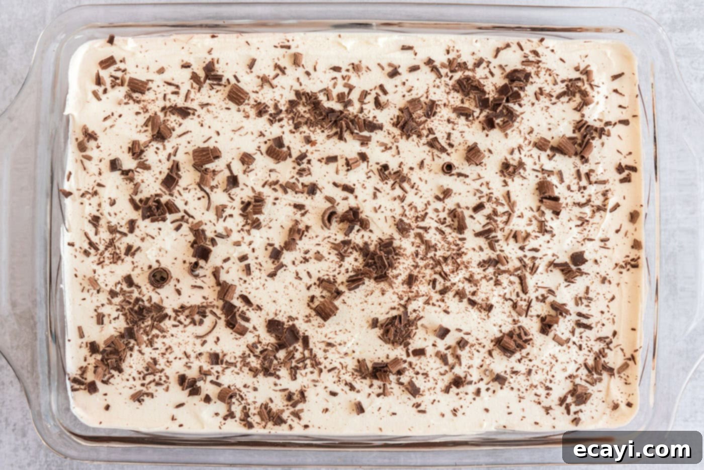 No-Bake Mint Chocolate Lasagna 11 shaved chocolate on top of mint chocolate lasagna