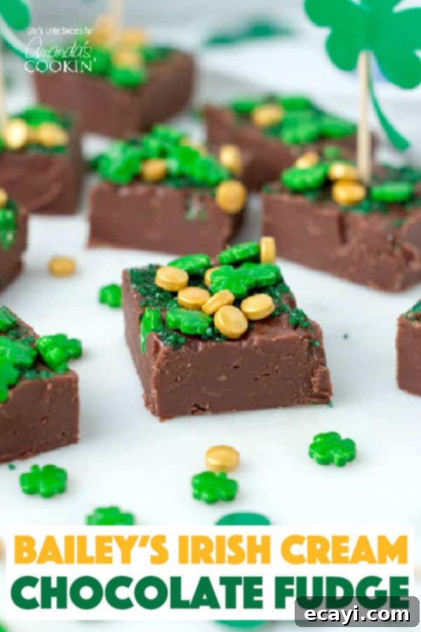 This Baileys Irish Cream Chocolate Fudge is a decadent, flavorful, and rich chocolate fudge recipe infused with Baileys Irish Cream. You'll love this one! #fudge #stpatricksday #chocolate #chocolatefudge #baileys #irish #stpattysday #dessertrecipes #candy Bailey's Irish Cream Chocolate Fudge