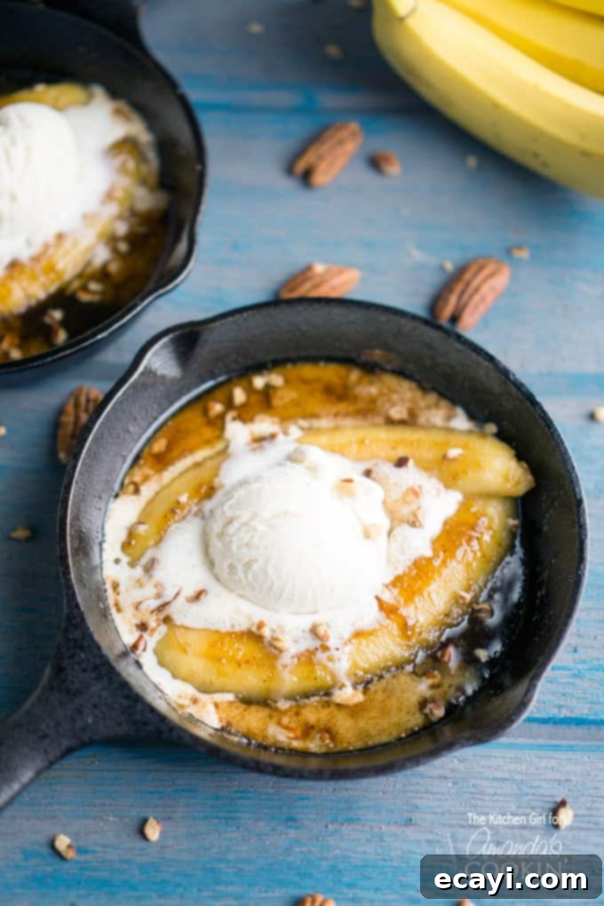My Solo Bananas Foster Indulgence 2 Single serve banana foster topped with vanilla ice cream in a 5\" skillet.