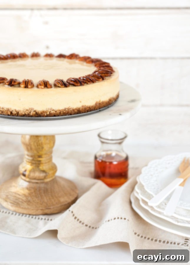 Smart Indulgence Maple Cheesecake with Pecan Graham Crust 2 Rich and creamy better-for-you maple cheesecake with a golden pecan graham cracker crust, a perfect dessert for any occasion.