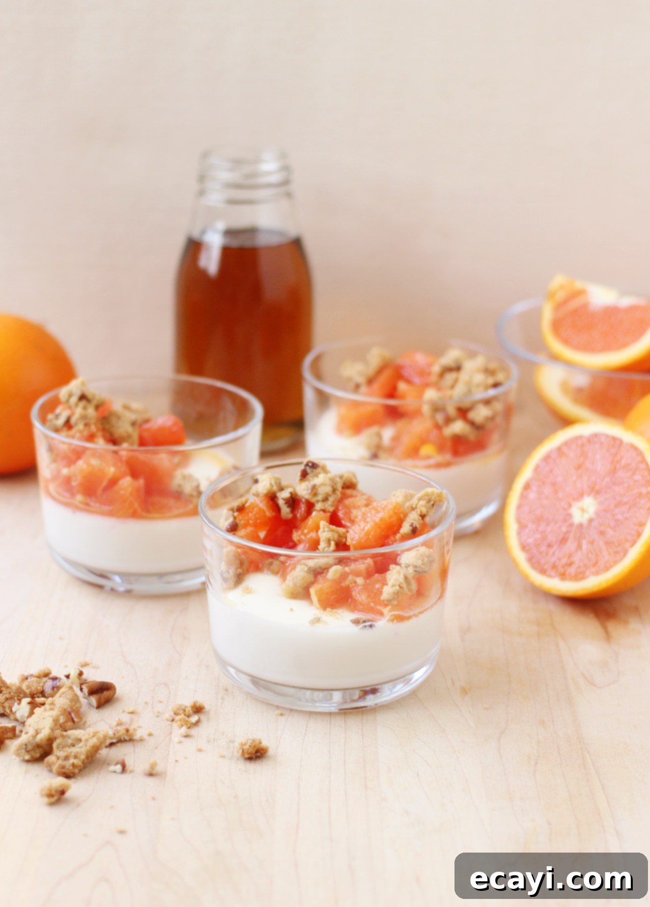 15 Maple Indulgences: Cookies, Candies, Cakes, Pies, and Beyond 14 Cara Cara Orange and Maple Panna Cotta with Pecan-Maple Crumble, a refreshing and elegant dessert.
