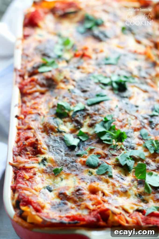 Garden Vegetable Lasagna 3 close up of pan of veggie lasagna