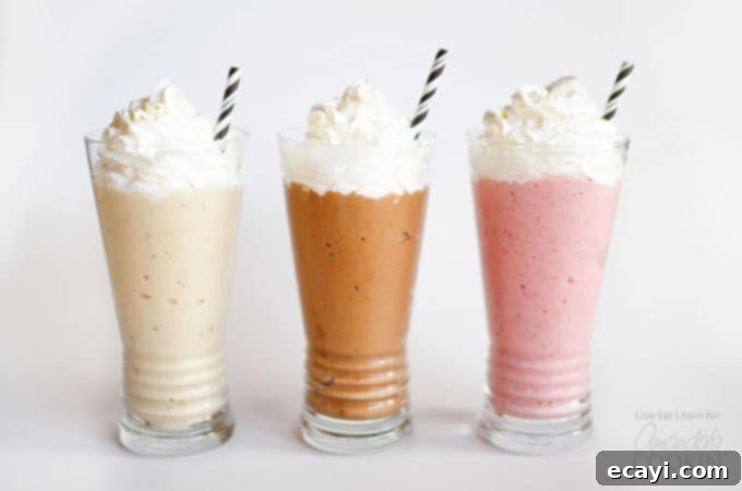 Whip Up Delicious Nice Cream Milkshakes 4 three shakes with whipped cream and straws