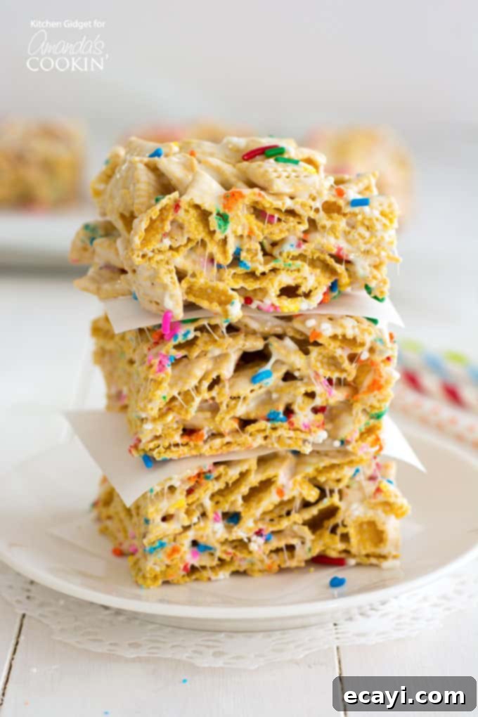 Confetti Cloud Cereal Bars 2 stack of marshmallow cereal treat bars