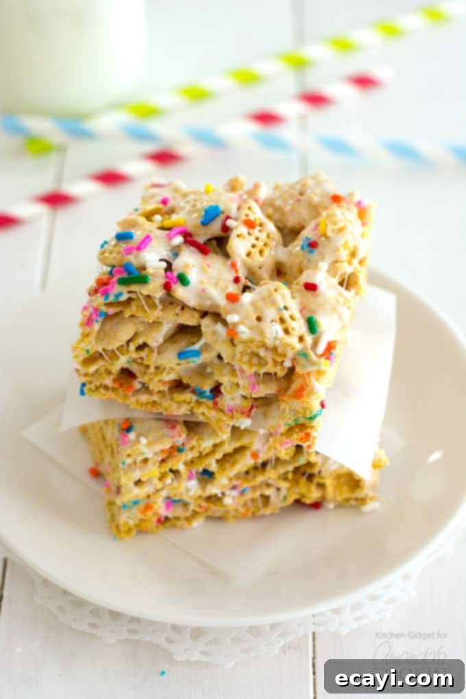 Confetti Cloud Cereal Bars 4 stack of marshmallow cereal treat bars