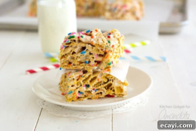 Confetti Cloud Cereal Bars 5 two marshmallow cereal treat bars on plate