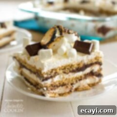 Smores No Bake Dream Cake 2 A piece of smores icebox cake on a plate