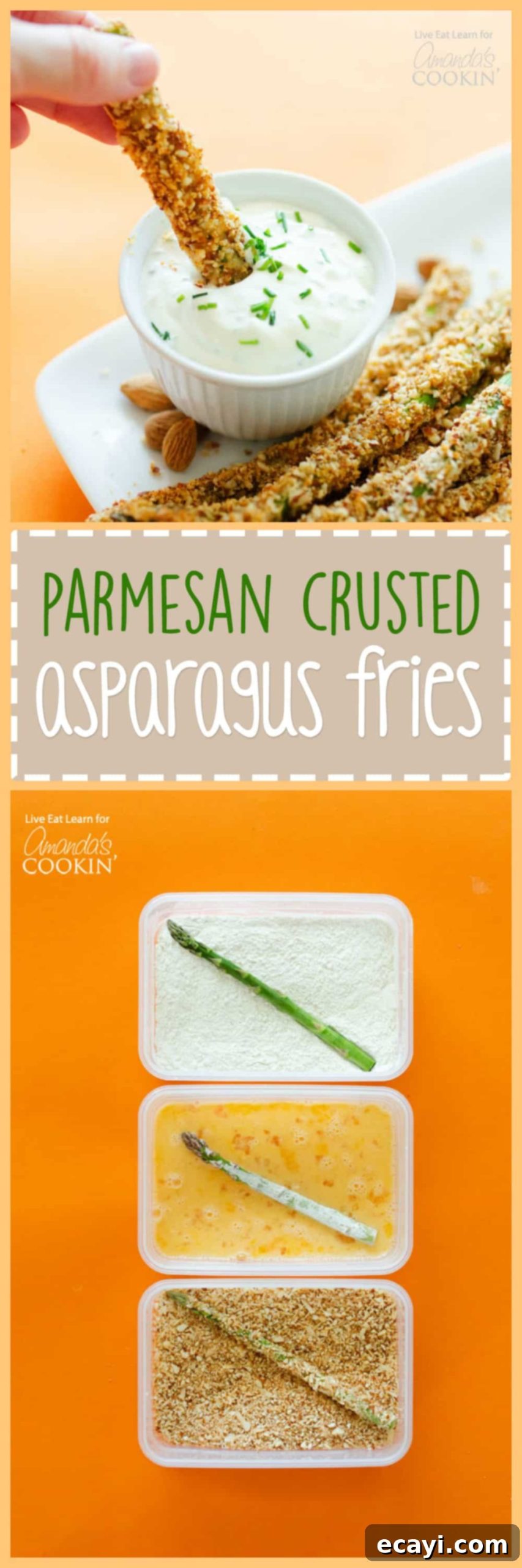 Crispy Almond Parmesan Asparagus Fries 6 pinterest image with text