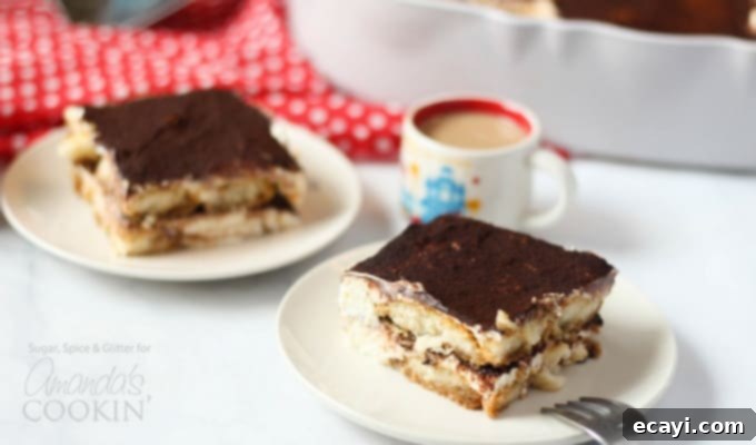 This no-bake Tiramisu Icebox Cake comes together in minutes and is the perfect dessert with a cup of coffee or after a traditional Italian meal. Tiramisu icebox cake with a cup of coffee