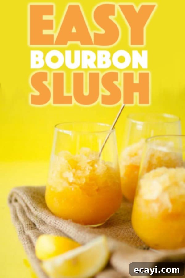 This Easy Bourbon Slush has just 5 ingredients and comes together in minutes! Just mix it, freeze it, and forget it until you’re ready to enjoy! #bourbon #alcoholicdrinks #partydrinks #summerdrinks #frozendrinks #adultbeverages #drinkrecipes #potlucks #summer #lemon Easy Bourbon Slush