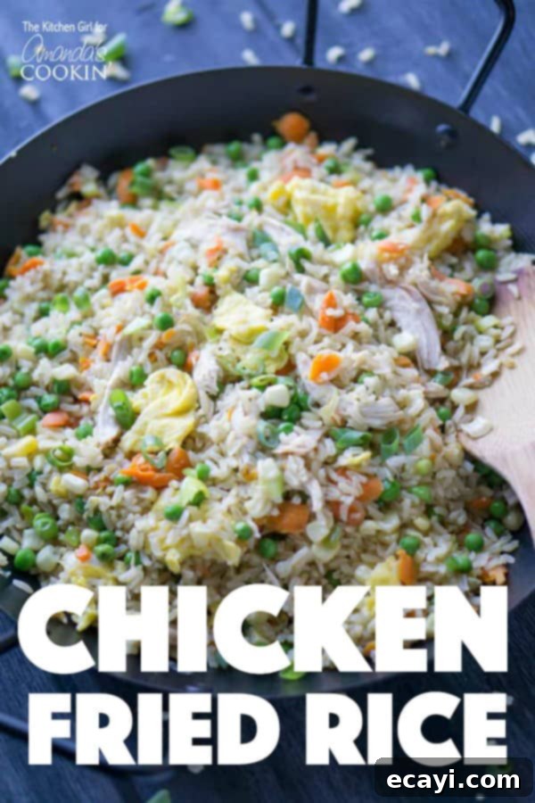 Chicken Fried Rice: every kitchen needs this go-to recipe for simple, delicious chicken fried rice! Whip up this one-skillet meal in 30-minutes! #chicken #friedrice #dinner #chickenfriedrice #homemade #stirfry #stovetopmeals #oneskillet #easydinner #skilletrecipes #onepan #leftovers Chicken Fried Rice