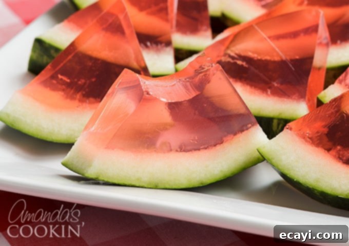 These Watermelon Jello Shots are a party favorite! Jello shots are perfect to bring to BBQ's, potlucks, camping or any type of gathering.  jello shots in a watermelon rind