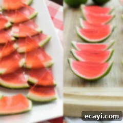 Watermelon Jello Shots: Double the Fun, Two Ways 3 two photos side by side showing watermelon jello shots - one made with watermelon rind and the other with lime rind