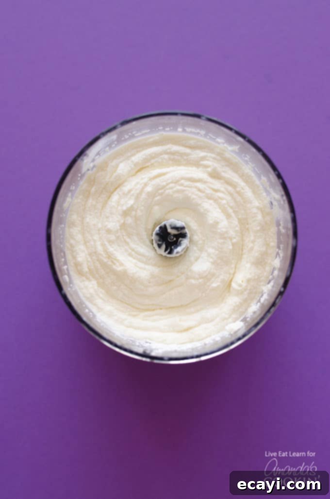 Whipping Ricotta and Feta Cheese to Create a Smooth, Creamy, and Flavorful Dip Ingredients for Ricotta Whipped Feta being blended in a food processor for a smooth texture