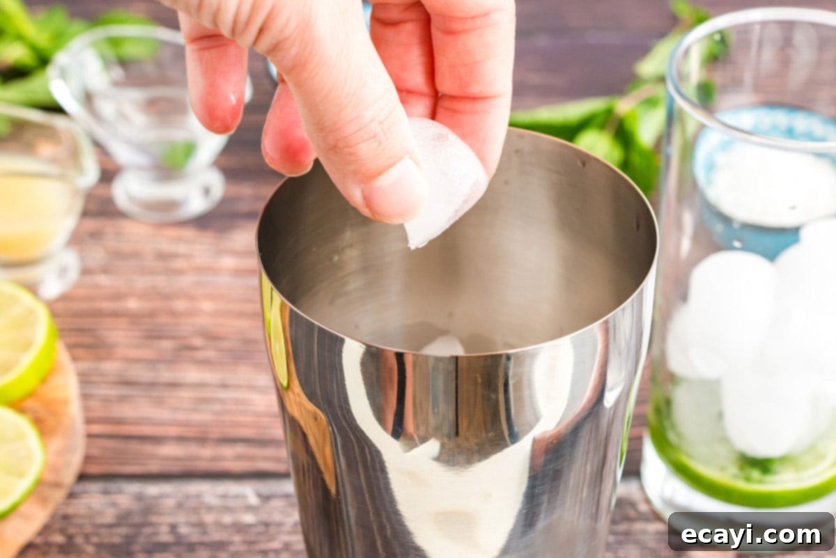 Island Coconut Dream 5 adding ice to cocktail shaker