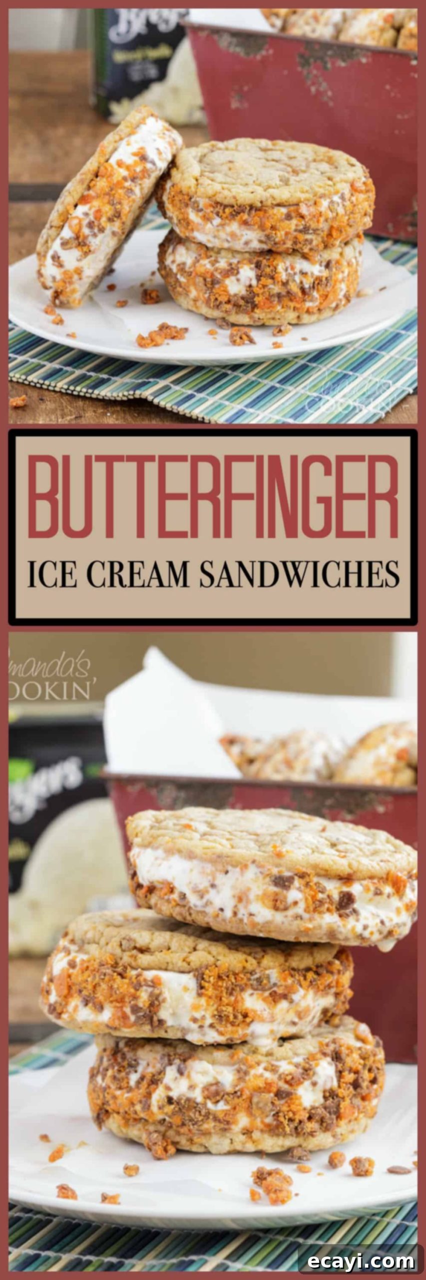 Butterfinger Crunch Ice Cream Sandwiches 12 pinterest image with text butterfinger ice cream sandwiches