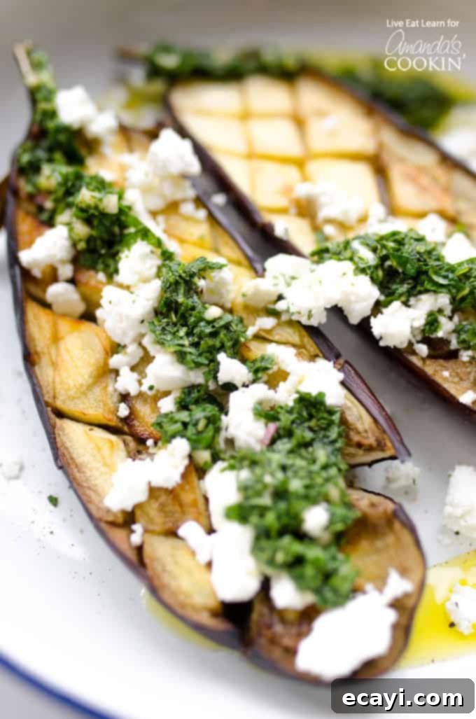 Roasted Eggplant with Bright Mint Dressing 2 Roasted Eggplant with a fresh Minty sauce