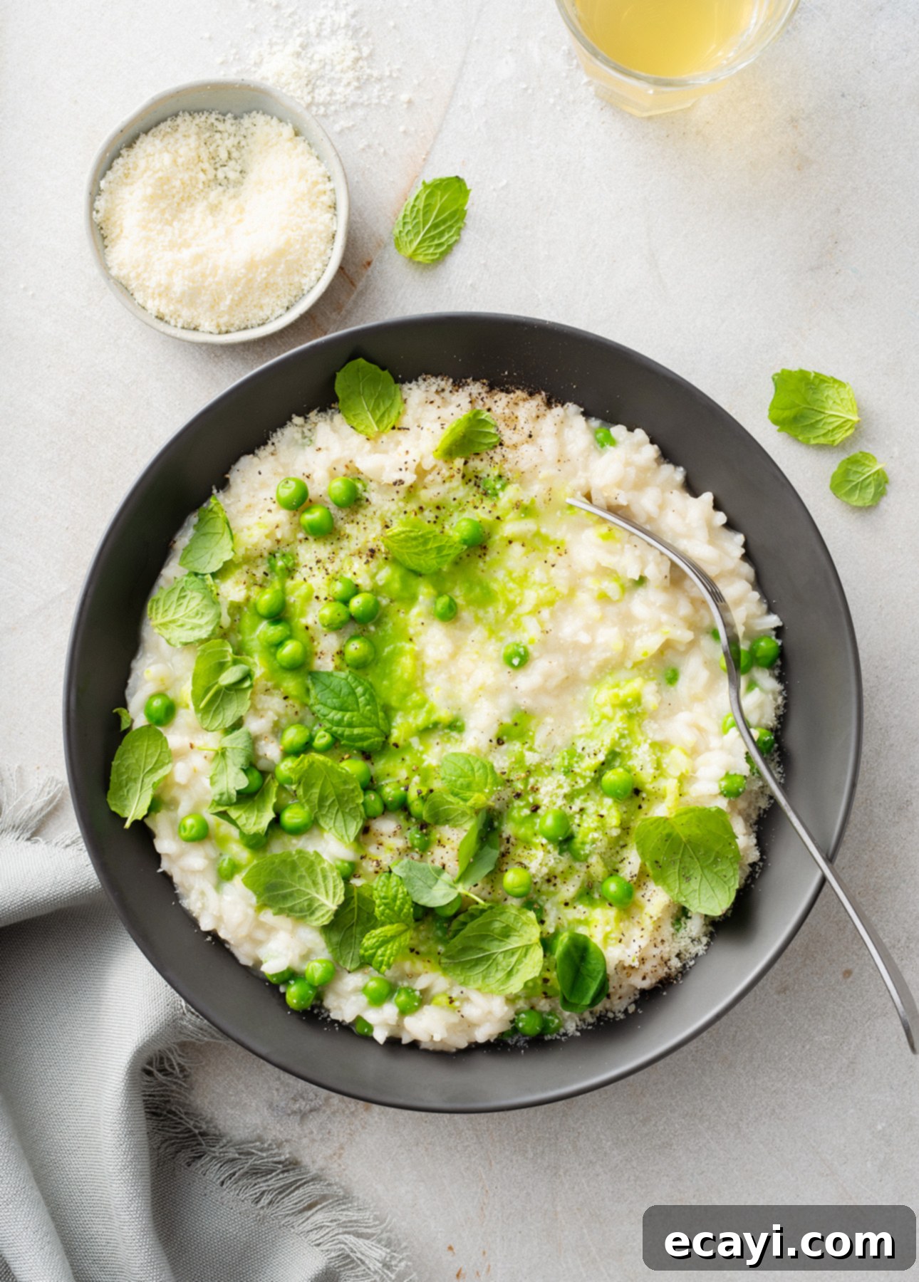 Verdant Pea Risotto 2 Creamy Sweet Pea Risotto with Fresh Mint Garnish