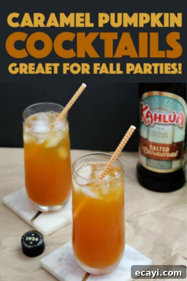 This Caramel Pumpkin Cocktail is a delicious way to enjoy all of your favorite fall flavors like caramel and pumpkin, in one icy cocktail! #caramel #kahlua #cocktails #fall #falldrinks #carameldrinks #fallparty #saltedcaramel #fallcocktail #pumpkin #pumpkindrinks #pumpkincocktails #pumpkinflavor Caramel Pumpkin Cocktails for Fall!