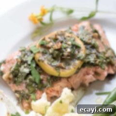 One-Pan Salmon Feast 6 A beautifully presented serving of Sheet Pan Lemon Tarragon Salmon Dinner with roasted vegetables