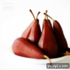 Luscious Red Wine Pears 5 Stewed pears with red wine, cinnamon, and cloves.