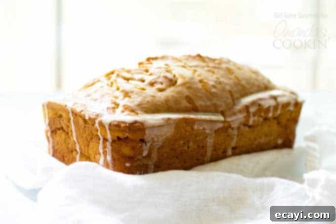 Pumpkin bread. It’s a classic. Pumpkin bread loaf with maple glaze