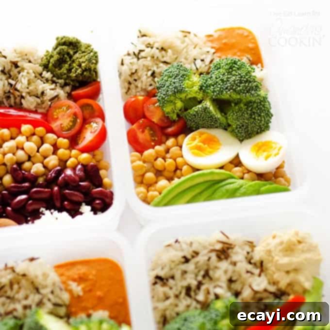 Meal prep has never been easier. Have you been wanting to learn how to meal prep your lunches? Here's an easy way to get lunch made quickly and deliciously. #healthy #lunch #mealprep #mealpreplunch #healthylunch #vegetarianmealprep #vegetarian #vegetables #chickpeas #broccoli #protein A plastic container filled with rice, eggs, broccoli