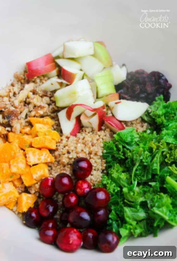 Fall quinoa salad ingredients Fall quinoa salad ingredients in a bowl