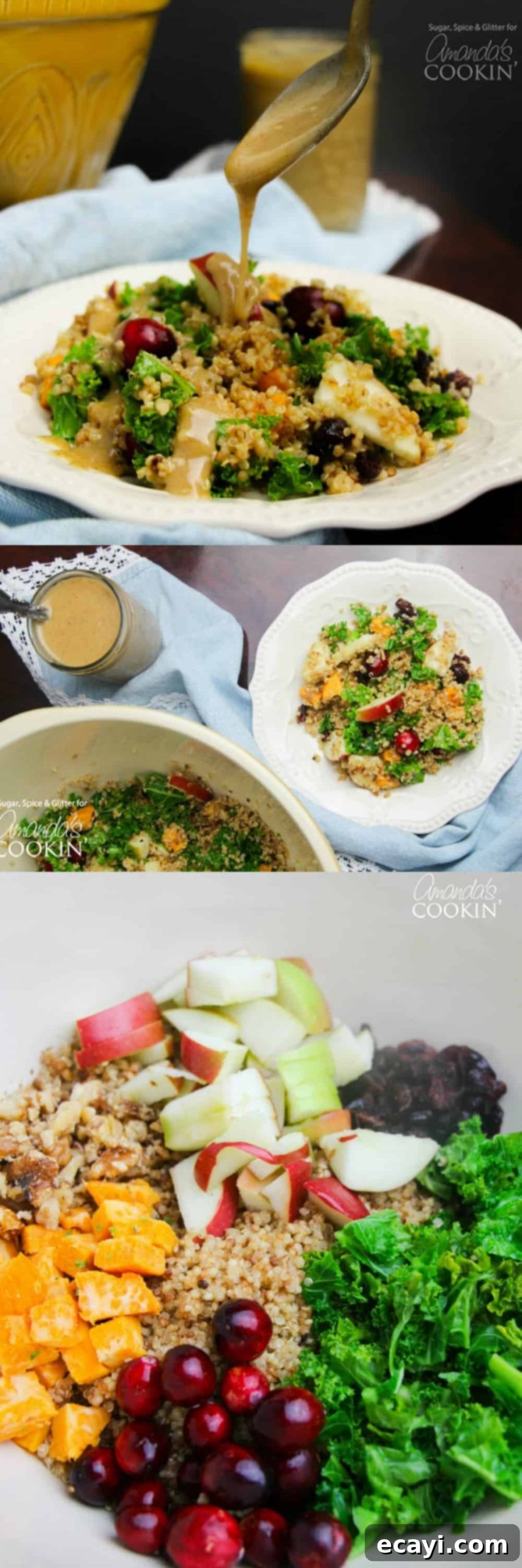 This fall Quinoa Salad is delicious served warm or cold. Either way you choose to make it, our Maple Walnut Vinaigrette tops this salad off perfectly. #maple #quinoa #quinoasalad #saladrecipes #fallrecipes #cranberries #healthyrecipes #vinaigrette #vegetarian quinoa salad on a plate