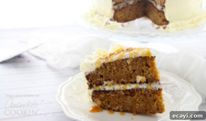 All the perfect flavors of fall, combined into one amazing spice cake! slice of spice cake on plate